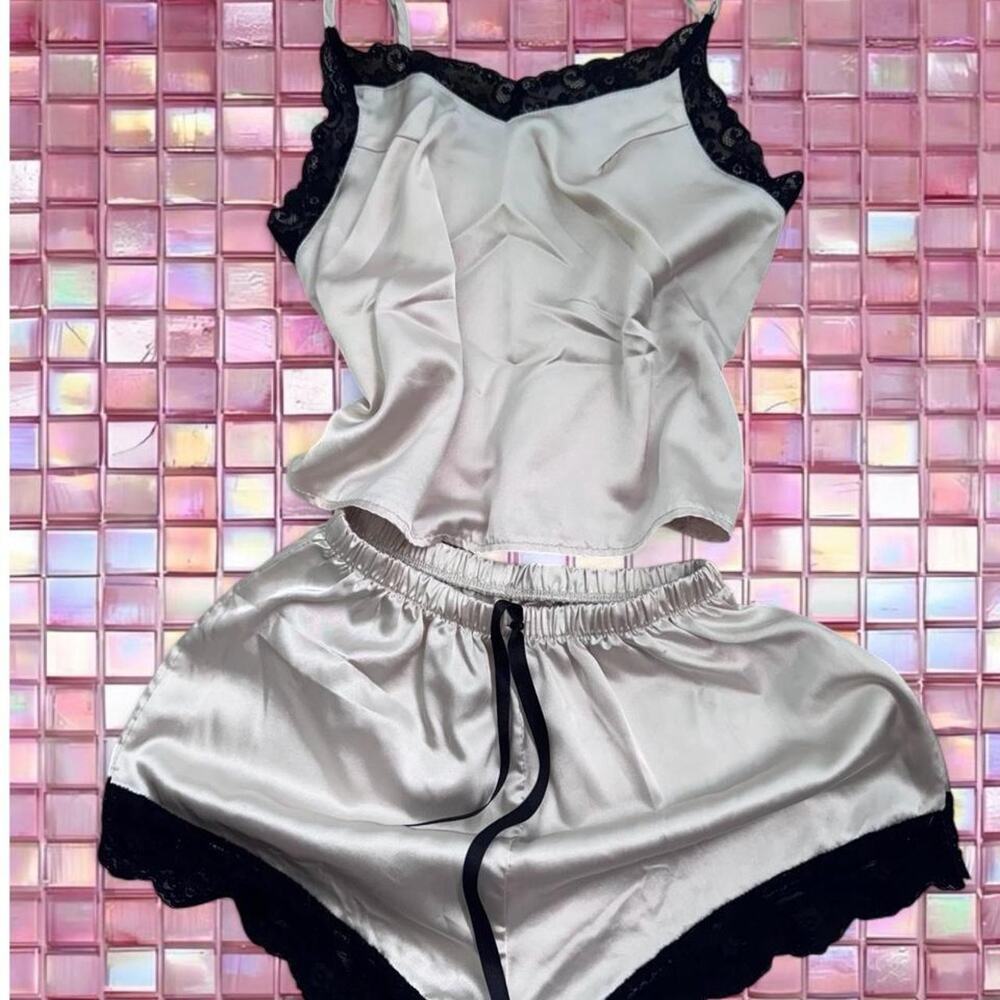 Cream black satin pajama